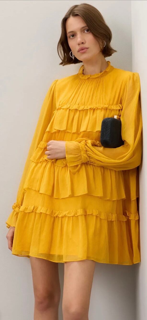 Adam Lippes Collective Sunflower Yellow Tiered Ruffle Mini Dress 4